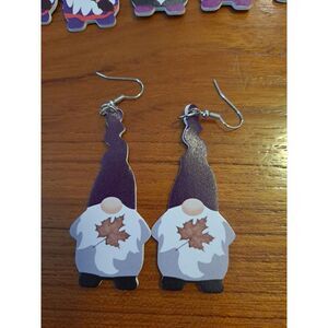Halloween Faux‎ Leather Gnome Teardrop Earrings New Not Worn Double-Sided Design
